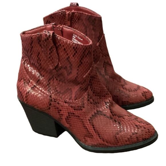 NWT SUGAR Crimson Red Snake Print Western Cowboy Bootie Zip Tula Sz 6 - Picture 7 of 12